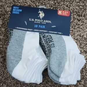 U.S. Polo Assn. Boys No Show Socks - 10 Pair. Fits shoe size 9-2.5